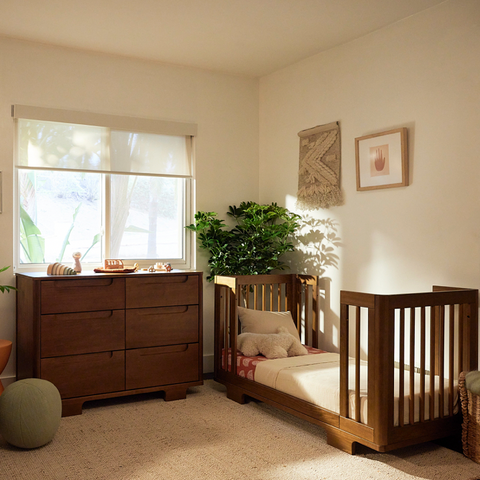 White crib cheap brown dresser