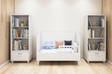 ducduc indi crib in white with toddler bed conversion kit and indi bookcases