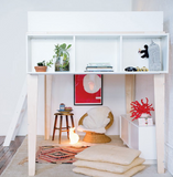 oeuf perch loft bed white and birch wood  side shelving