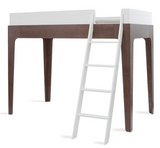 oeuf perch loft bed in full size in walnut wood and white kids