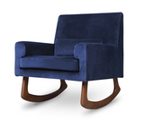 storytime rocker nurseryworks in navy velvet  walnut wood legs